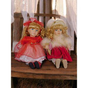 Vintage Collector's Choice Porcelain Animated Musical Dolls Set of 2 12" Holiday